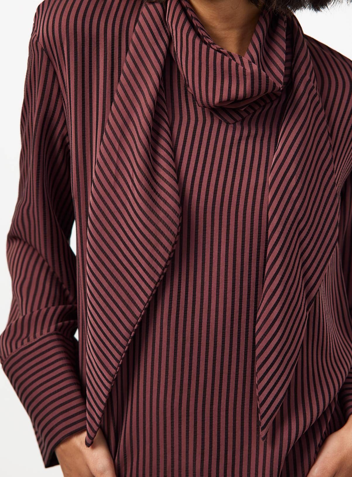 Burgundy Stripe Scarf Blouse 16 - Image 3